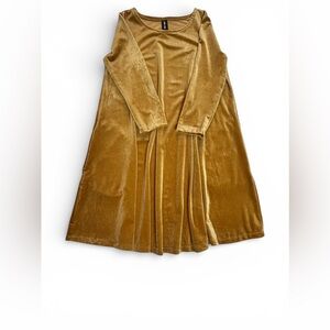 Agnes & Dora Gold Velvet Long Sleeve Dress Small Stretch A-Line